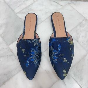 Who What Wear Navy Embroidered Pointed Toe Mule Slides 6.5 New